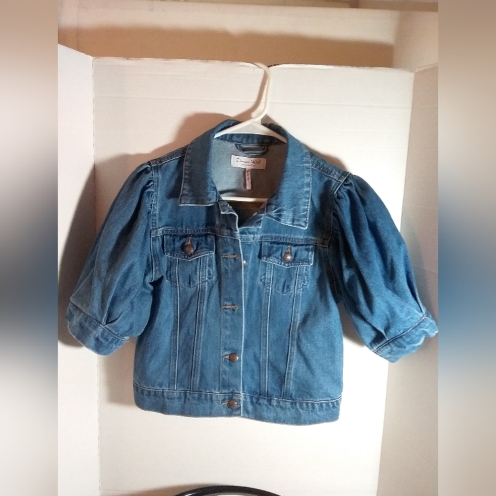 Denim Blvd Blue Jean Jacket Puffy Half  Sleeve Size M P2P 18"